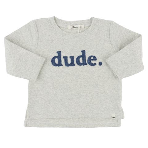 "Dude" Denim Applique Raw Edge Baby Rib L/S Tee-Little Kid