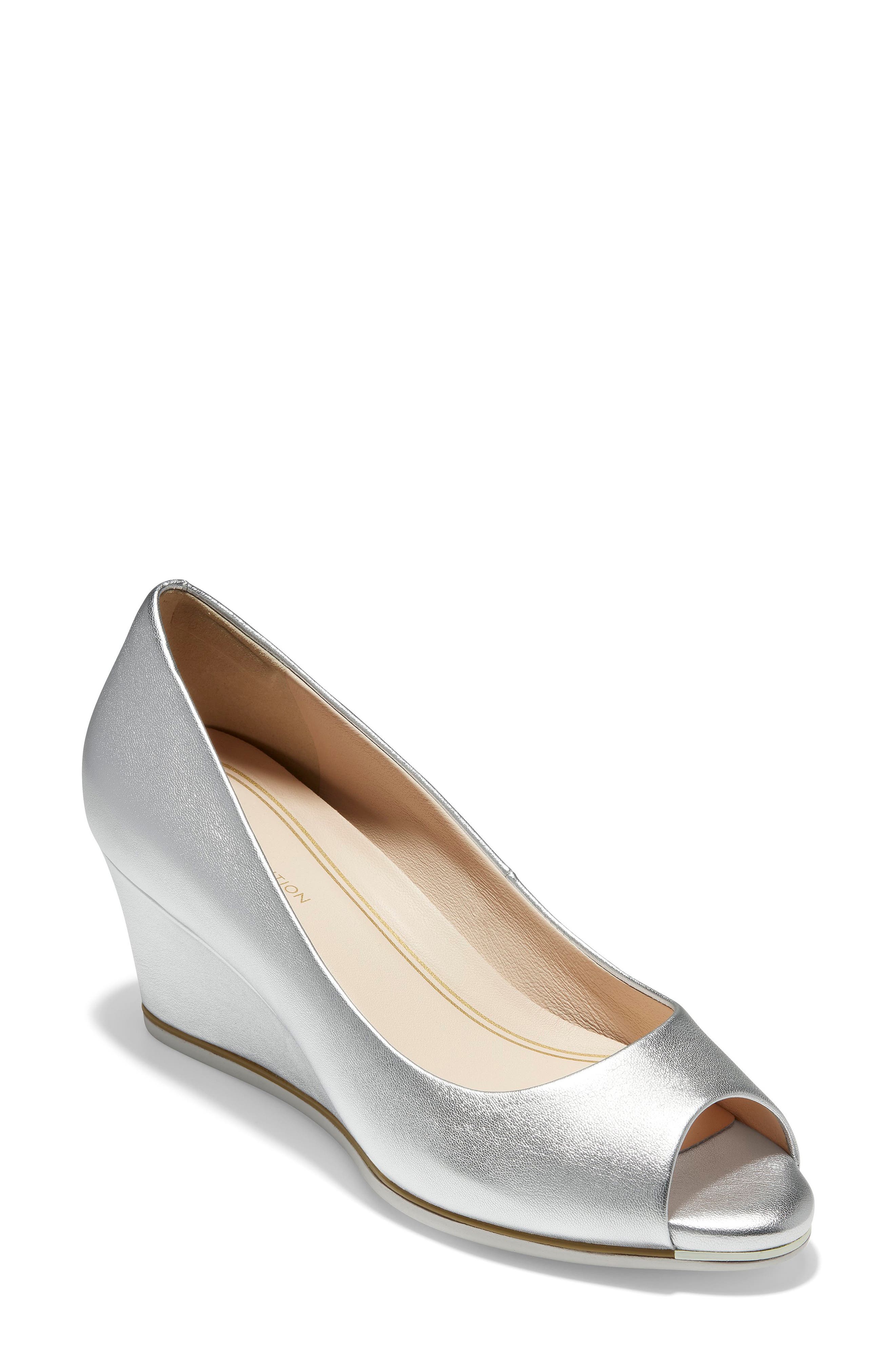 Grand Ambition Peep Toe Wedge Pump, Main, color, SILVER/ IVORY