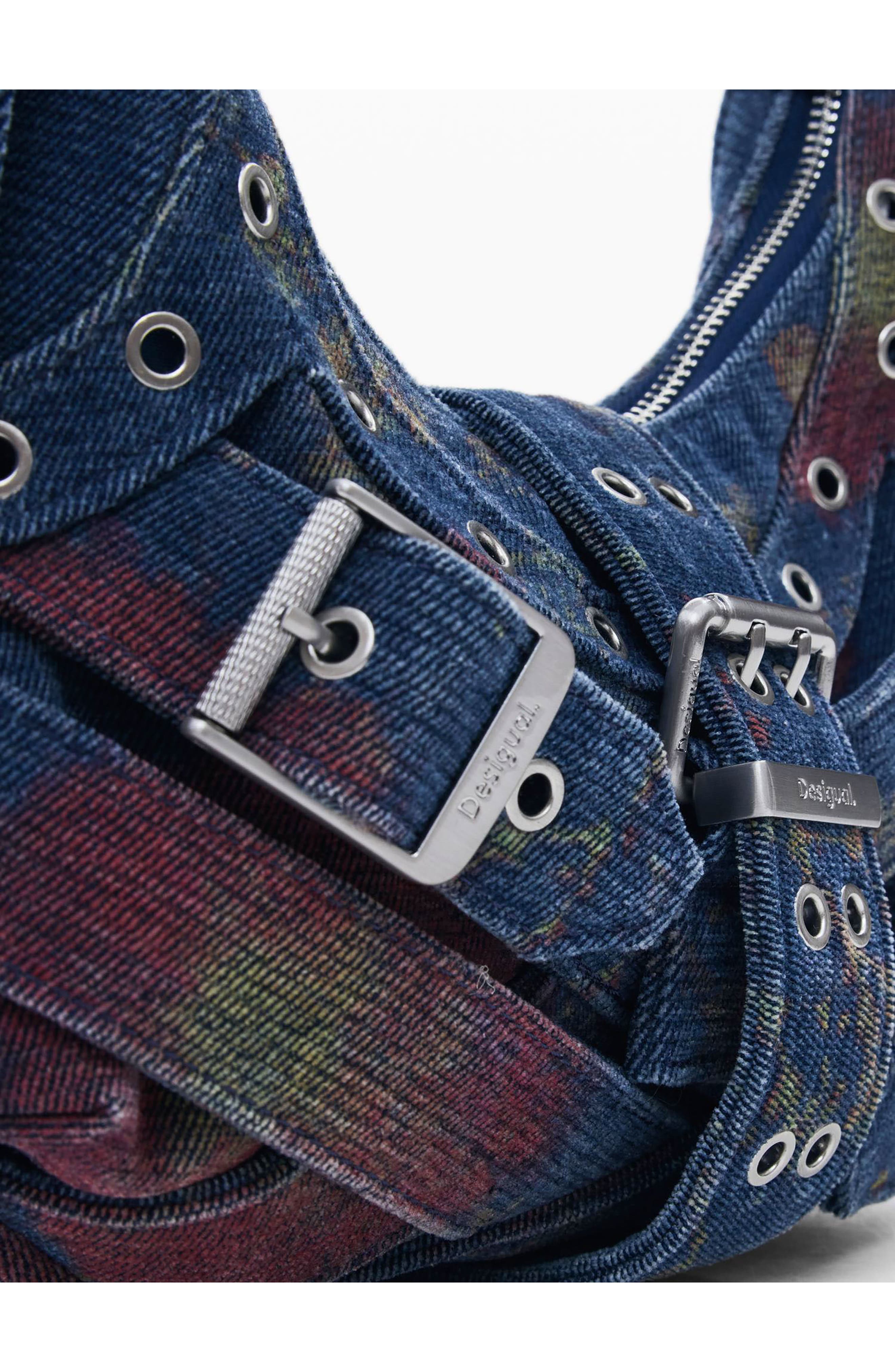 Desigual Grommet Trim Faux Leather Shoulder Bag, Alternate, color, Blue