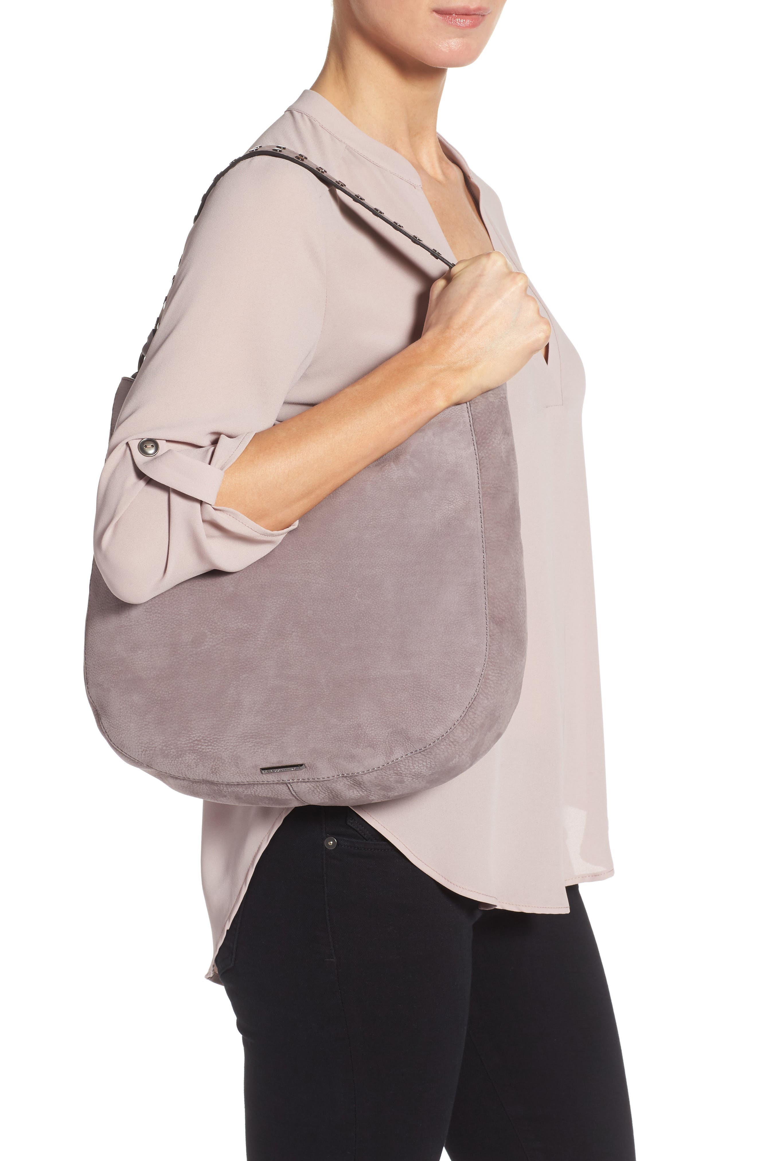 Convertible Nubuck Hobo (Nordstrom Exclusive), Alternate, color, LAVENDER/ GUNMETAL HARDWARE