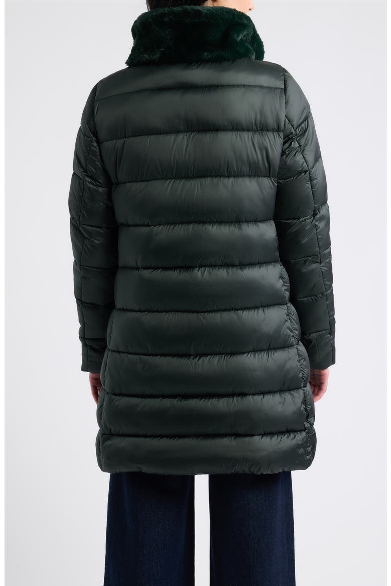 Dalea Faux Fur Collar Longline Puffer Jacket, Alternate, color, GREEN BLACK