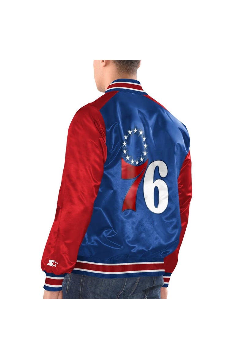 Men's Starter Royal/Red Philadelphia 76ers Renegade Satin Full-Snap Varsity Jacket, Alternate, color, Royal