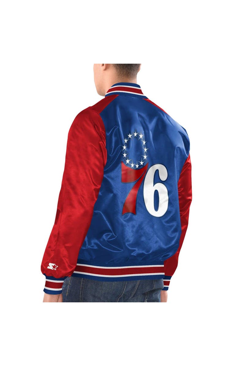 STARTER Men's Starter Royal/Red Philadelphia 76ers Renegade Satin Full-Snap Varsity Jacket, Alternate, color, Royal