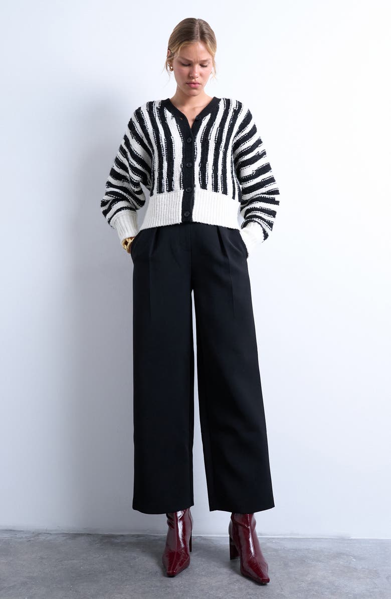 Topshop Vertical Stripe Cardigan, Alternate, color, White Multi