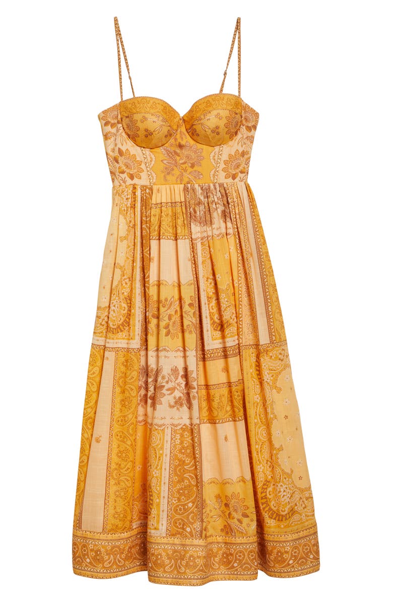 Zimmermann Lucky Bandana Print Cotton Midi Dress, Alternate, color, Mustard Bandana