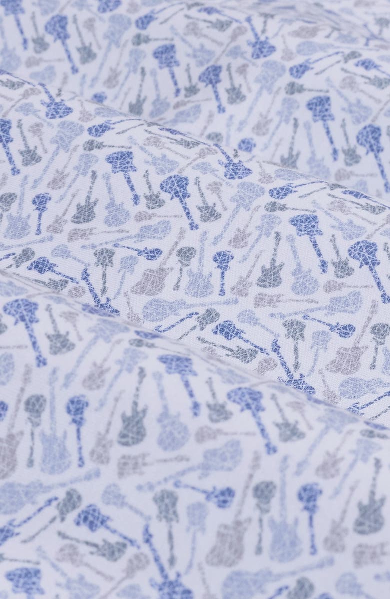 Bugatchi Miles OoohCotton<sup>®</sup> Guitar Print Short Sleeve Button-Up Shirt, Alternate, color, Peacock