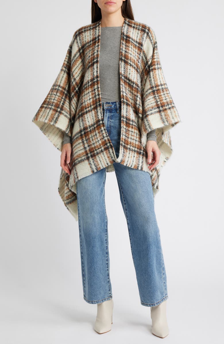 Treasure & Bond Plaid Fringed Ruana, Main, color, 