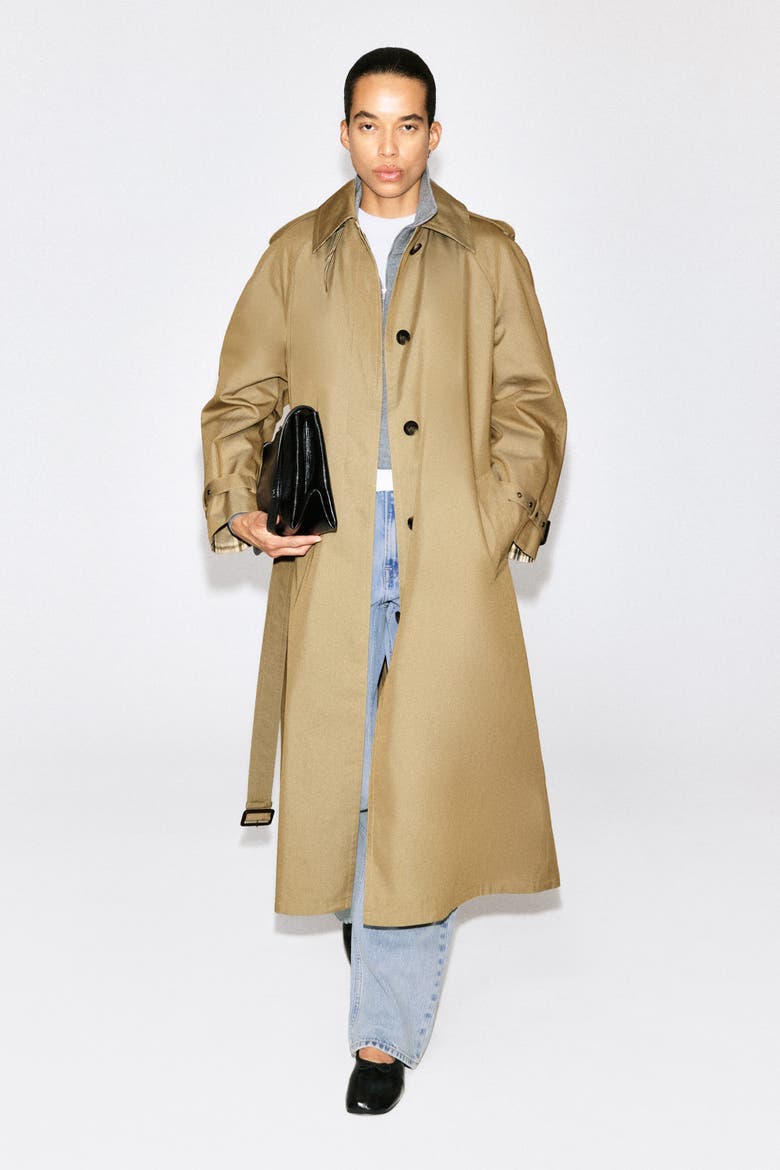Check-Detail Belted Cotton Trench Coat, Alternate, color, BEIGE / CHECKED