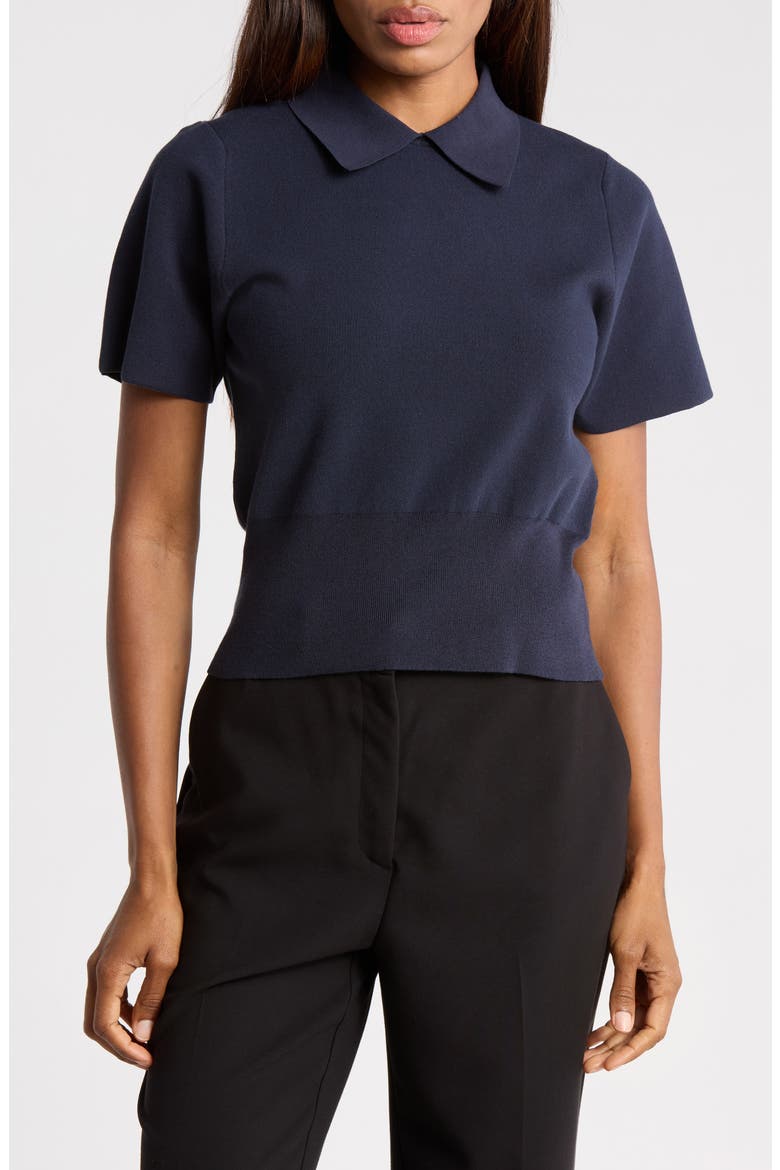 Cotton Blend Crepe Polo, Main, color, MIDNIGHT