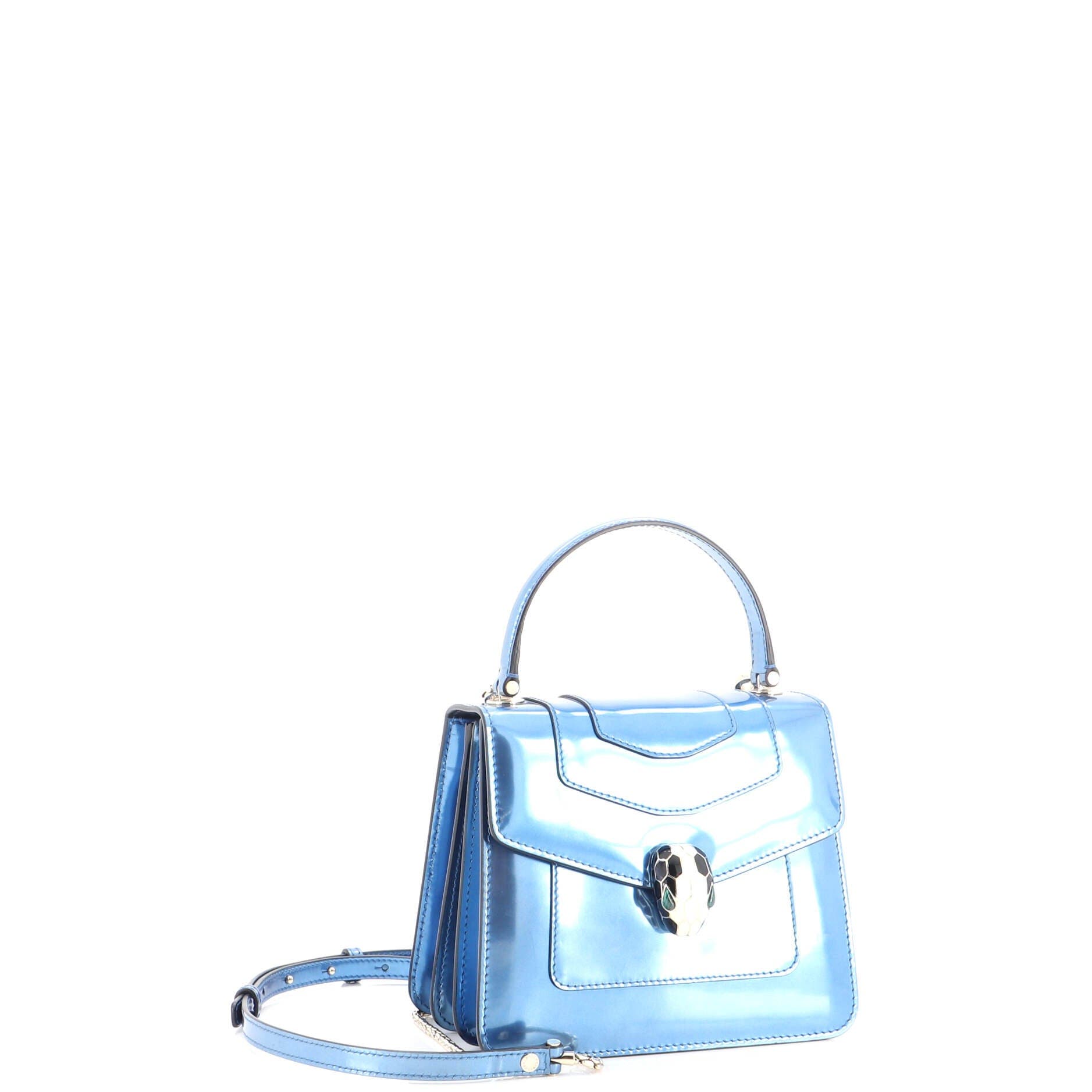 Serpenti Forever Top Handle Bag Patent Small, Alternate, color, Metallic Silver