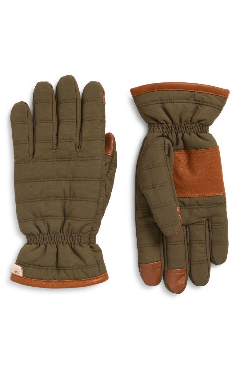 Faherty Ripstop Puffer Gloves, Main, color, Olive