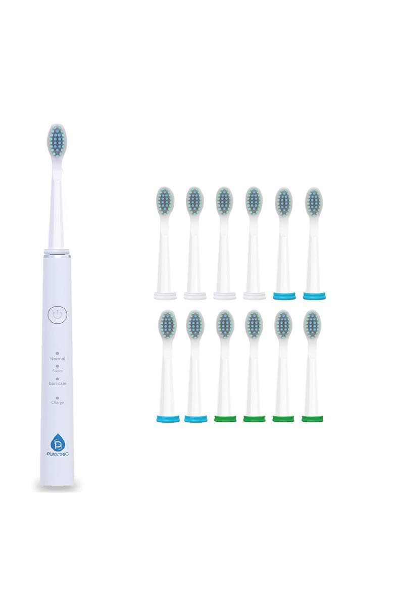 USB Sonic Toothbrush with 12 Heads - White, Alternate, color, WHITE
