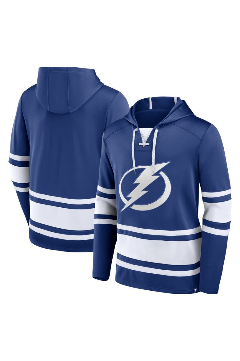 Men's Fanatics Branded Blue Tampa Bay Lightning Puck Deep Lace-Up Pullover Hoodie, Main, color, Blue