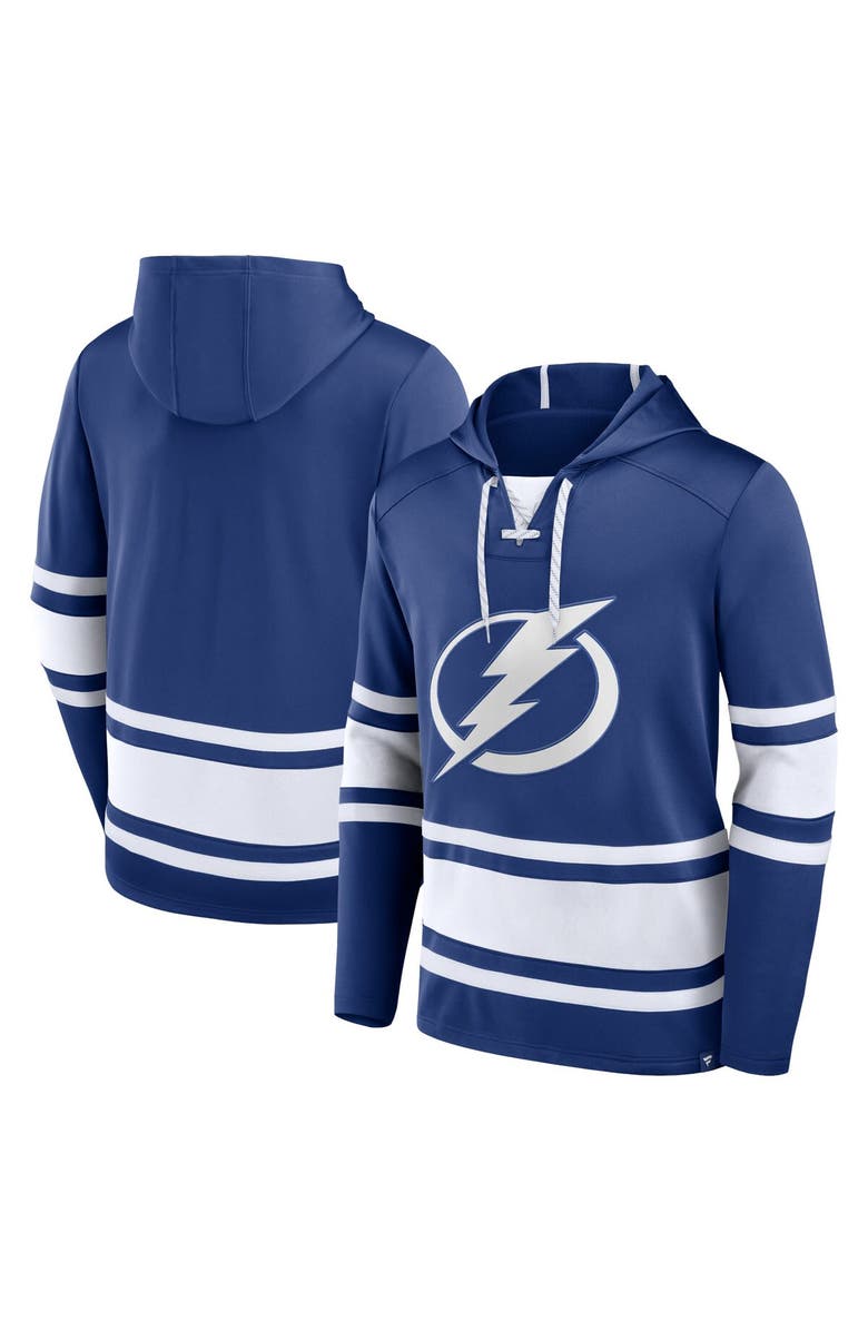 FANATICS Men's Fanatics Branded Blue Tampa Bay Lightning Puck Deep Lace-Up Pullover Hoodie, Main, color,