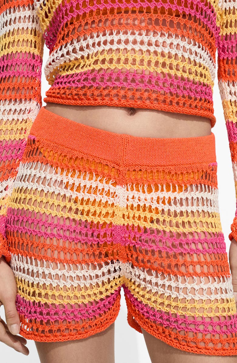 MANGO Stripe Openwork Crochet Shorts, Main, color, 