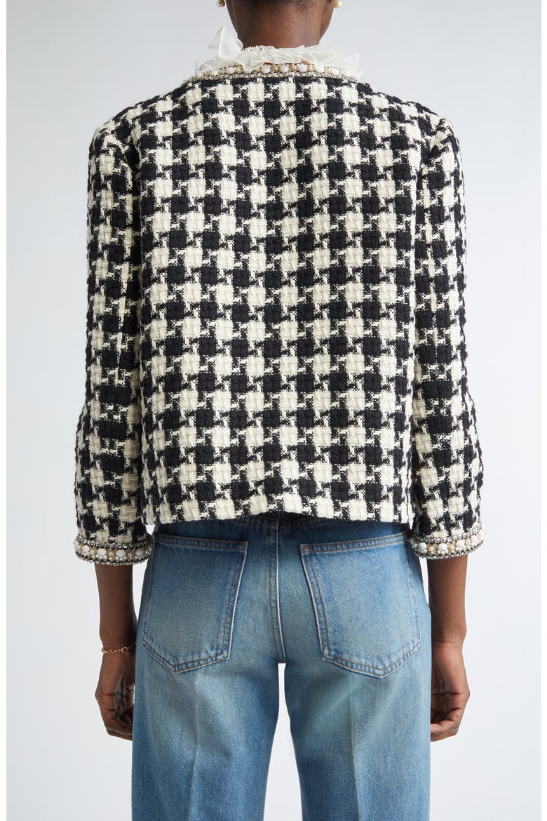 Houndstooth Check Tweed Crop Jacket, Alternate, color, IVORY/ BLACK