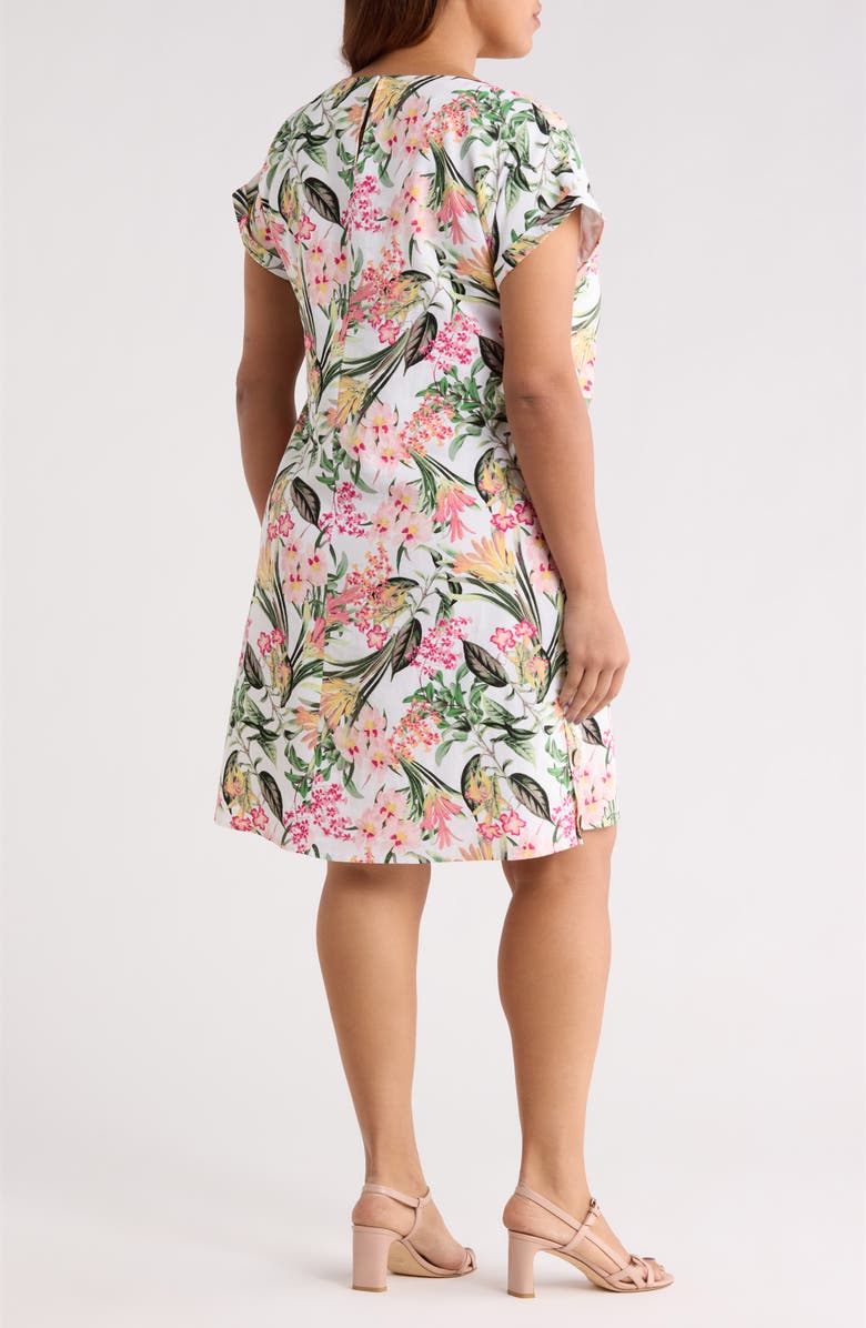 Jones New York Floral Print Linen Blend Dress, Alternate, color, Whtie Sand Multi