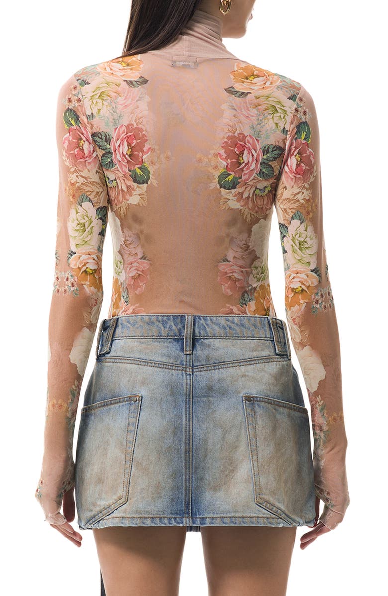 AFRM Zadie Print Turtleneck Mesh Top, Alternate, color, Honey Rose Frame