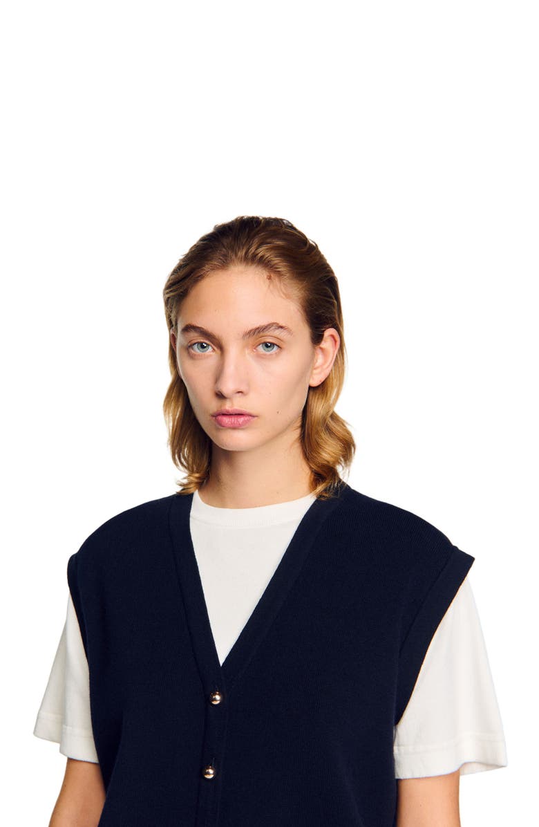 SANDRO Two-tone wool and cashmere sweater, Alternate, color, Dark Navy