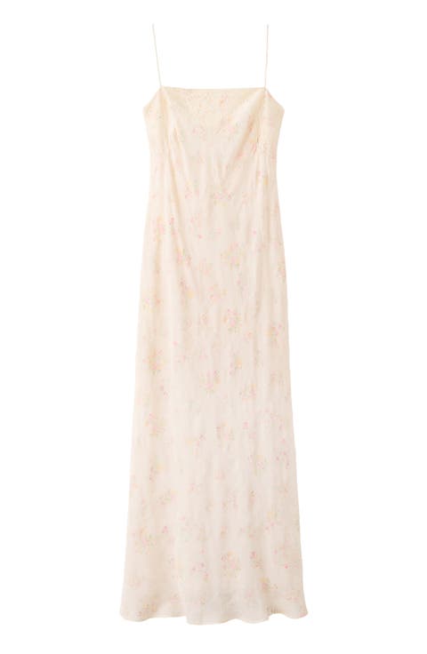 Floral Print Lace Back Maxi Dress