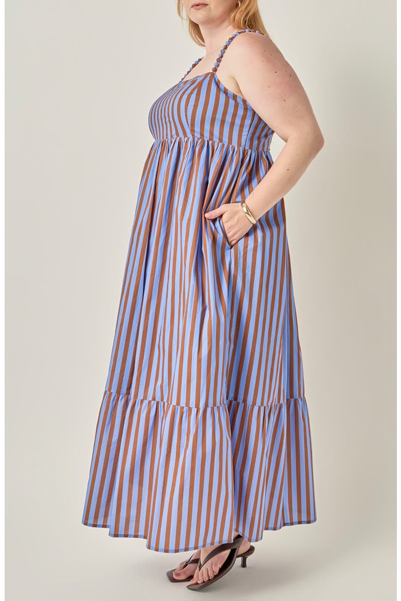 Striped Cotton Maxi Dress, Alternate, color, BLUE/ BROWN STRIPE