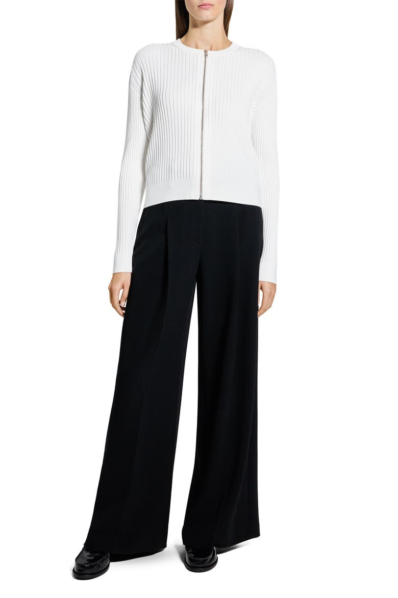 Pointelle Rib Zip Cardigan, Alternate, color, WHITE - 100