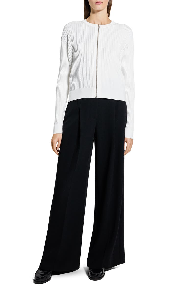 Theory Pointelle Rib Zip Cardigan, Alternate, color, White