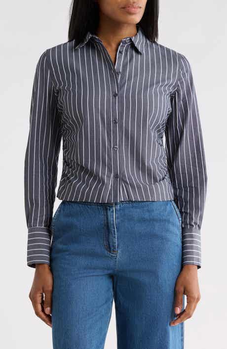 Ruched Striped Cropped Shirt