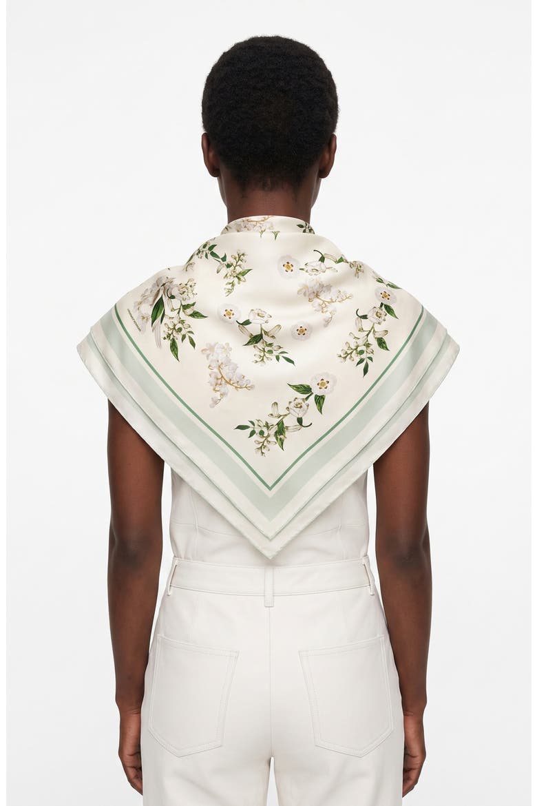Lily Garden Double Sided Silk Scarf, Alternate, color, Ivory