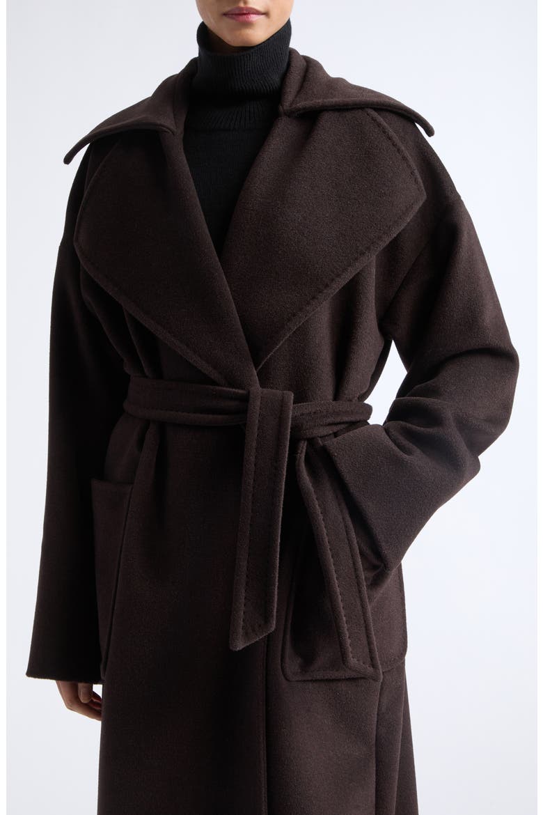 Panda Belted Virgin Wool, Alpaca & Cashmere Coat, Alternate, color, DARK BROWN