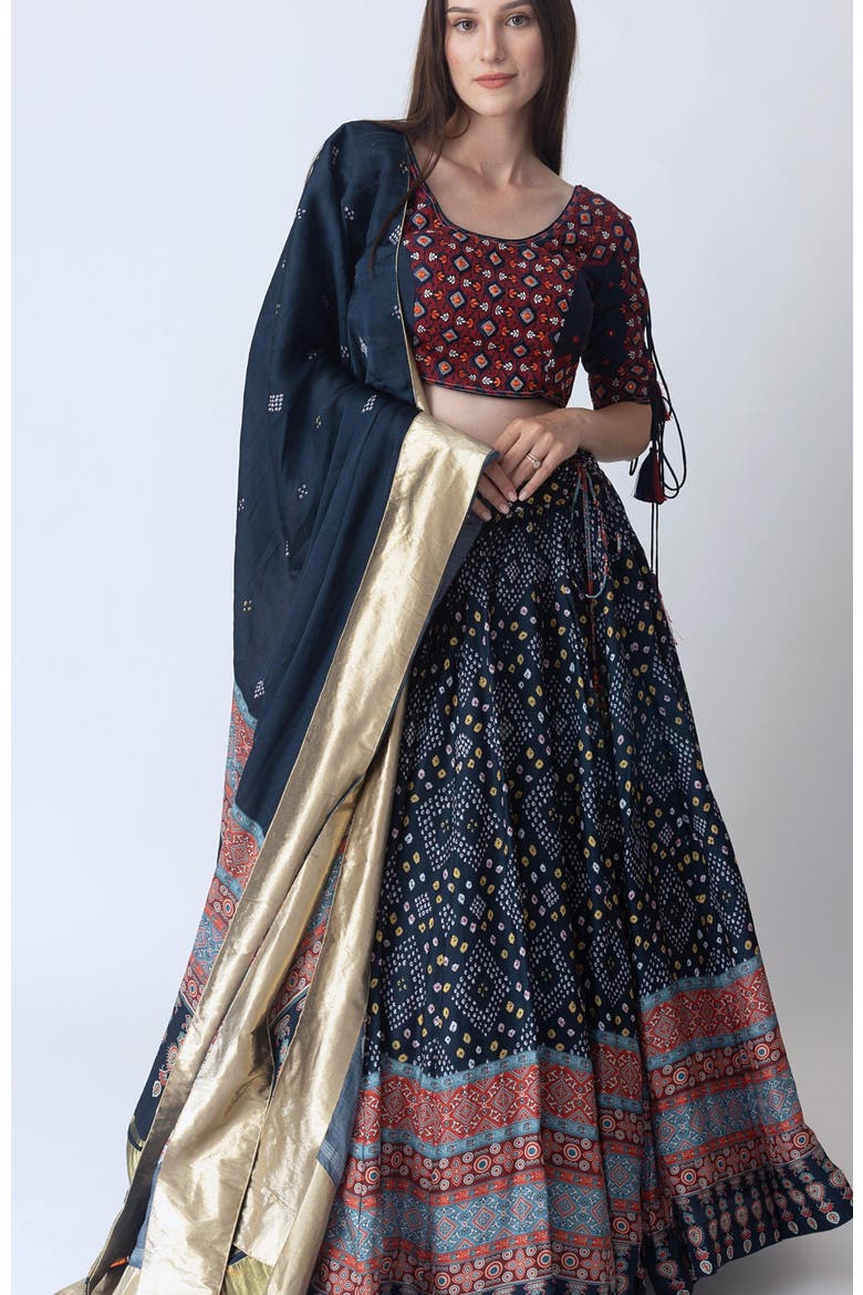 Isabella Bandhani Print Lehenga Choli, Alternate, color, Midnight Blue