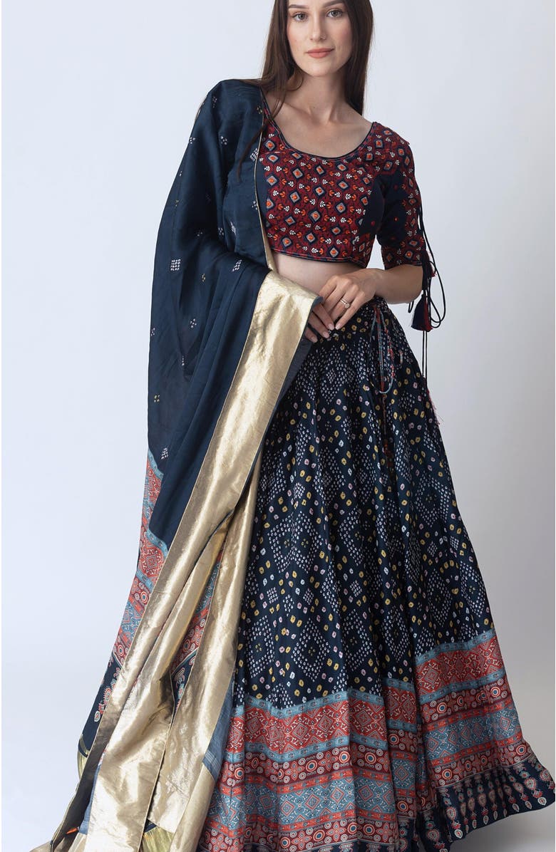 RAAS Isabella Bandhani Print Lehenga Choli, Alternate, color, Midnight Blue