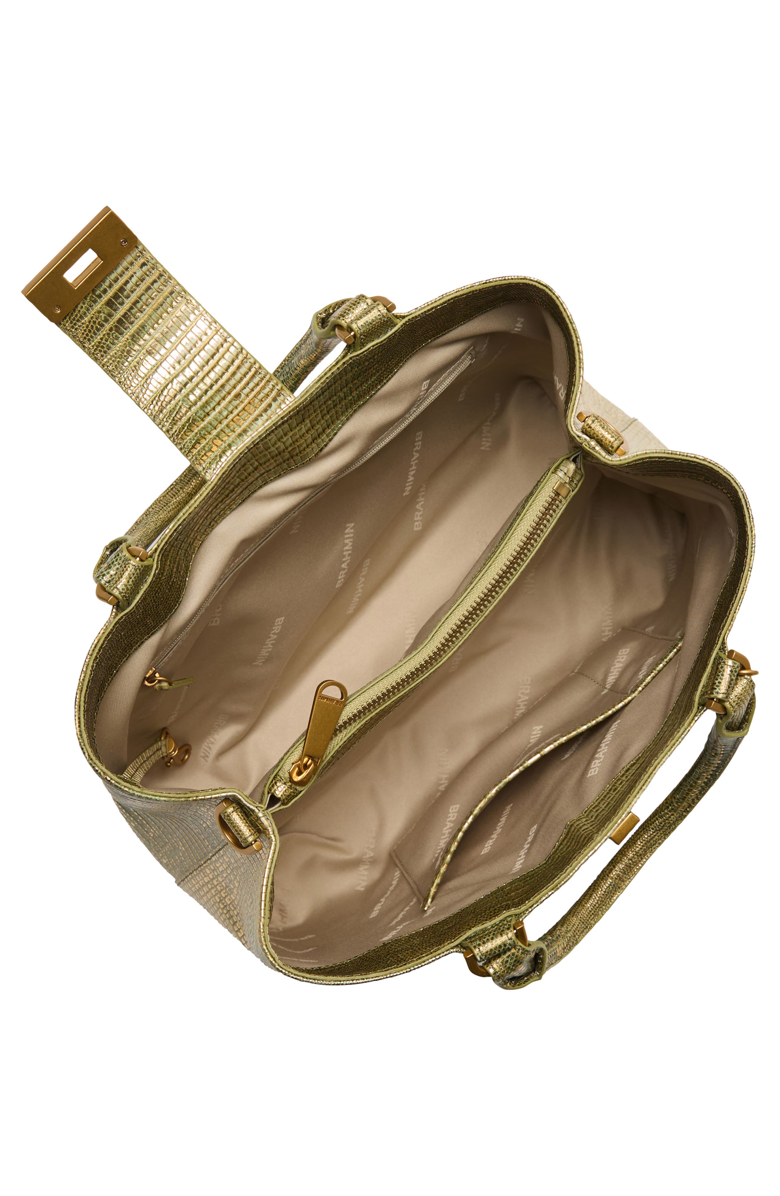 Brahmin Small Denise Embossed Leather Satchel, Alternate, color, Olive