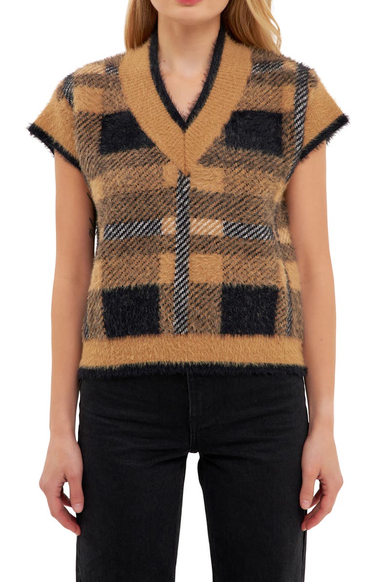 English Factory Plaid Short Sleeve Sweater, Main, color, 