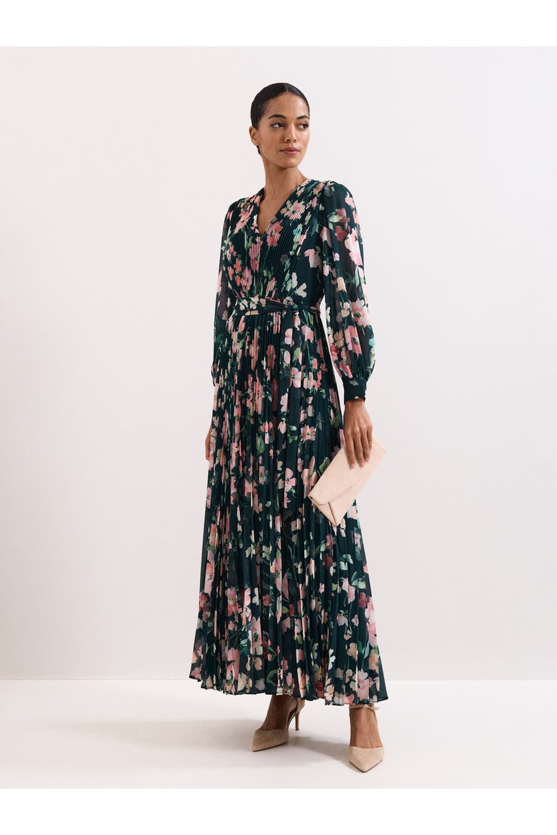 Rosa V-Neck Floral Maxi Dress, Main, color, Teal