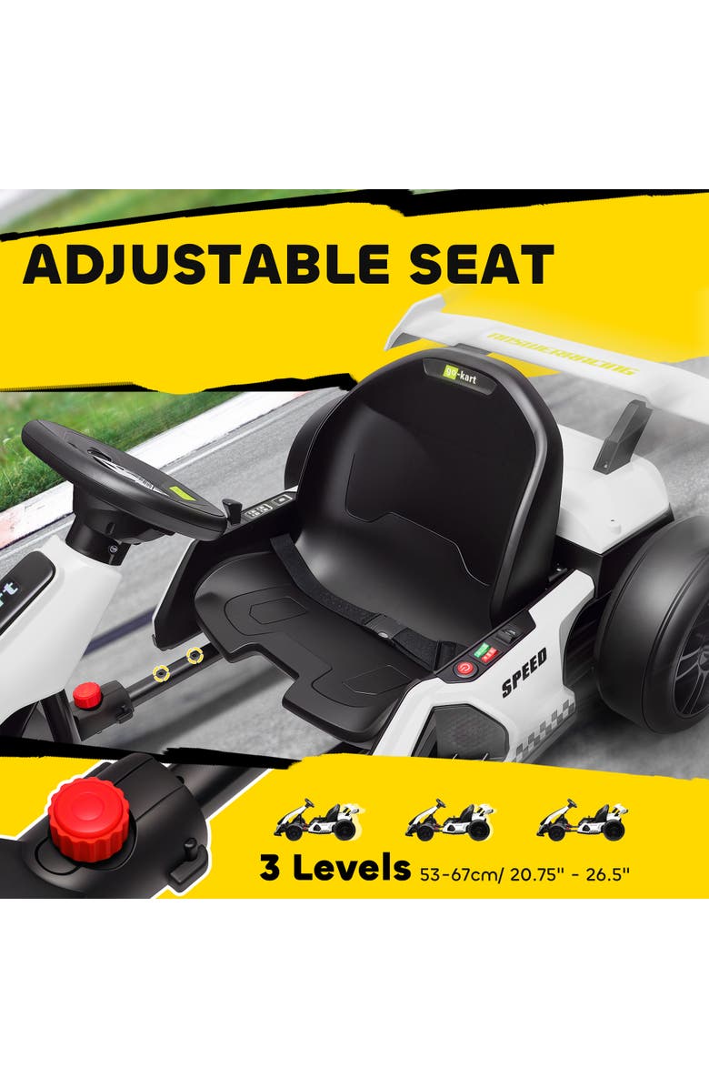 Aosom 24V 7.5 MPH Drifting Electric Go Kart with Adjustable Seat Slow Start Button Start Music Horn Lights, Alternate, color, White