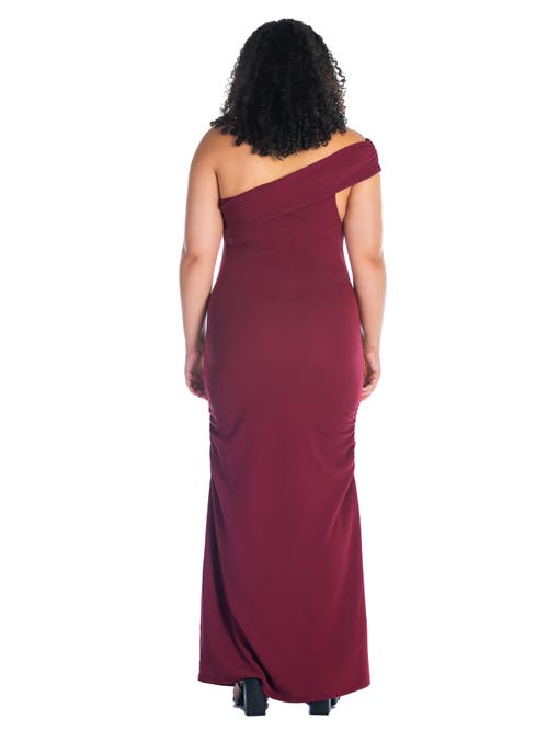 24seven Comfort Apparel Formal One Shoulder Rouched Mermaid Maxi Dress In Burgundy