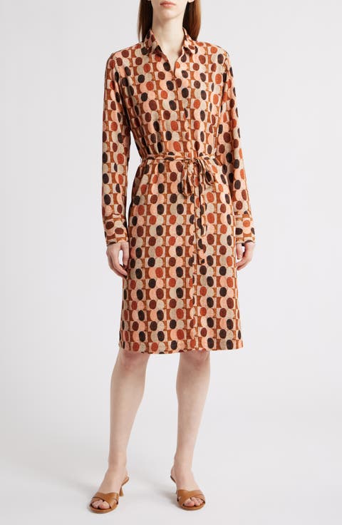 Devon Circle Print Long Sleeve Belted Dress