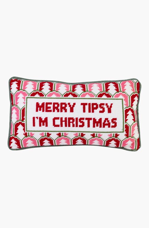 Furbish Merry Tipsy Needlepoint Pillow In Pink