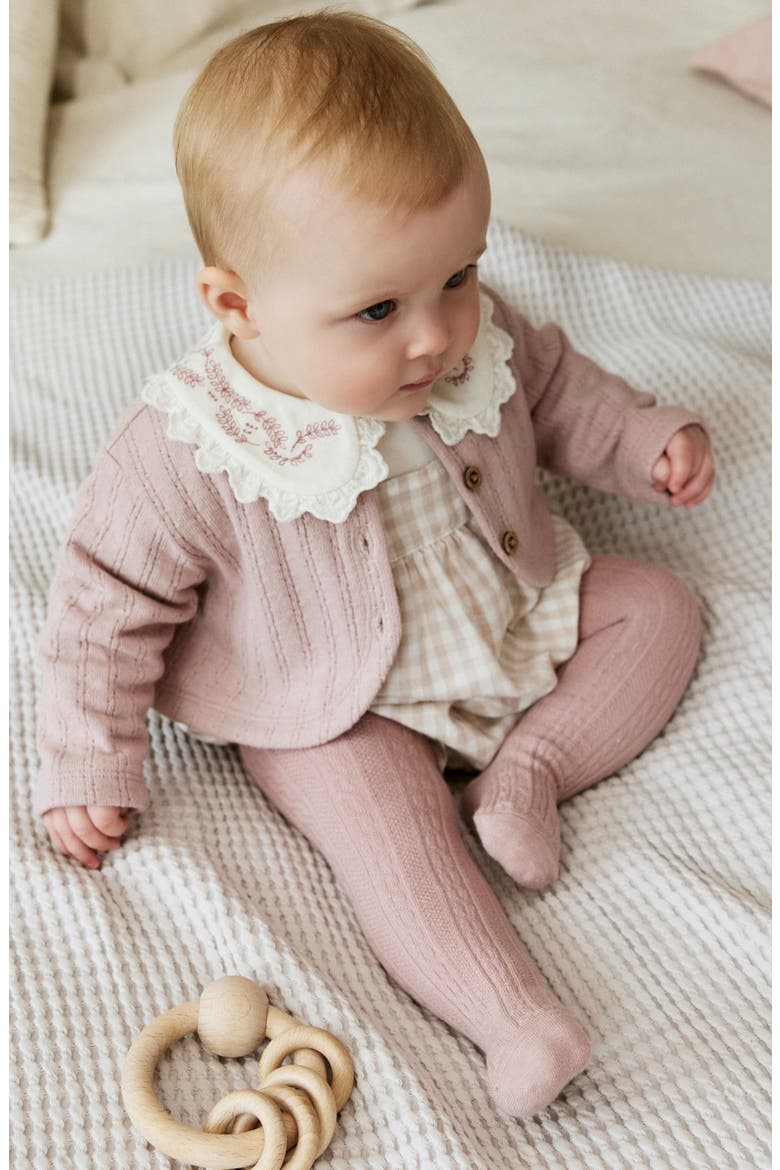 Kids' 4-Piece Romper, Cardigan & Tights Set, Alternate, color, PINK