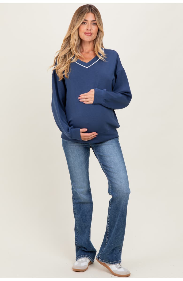 PinkBlush V-Neck Sweatshirt, Alternate, color, Navy Blue