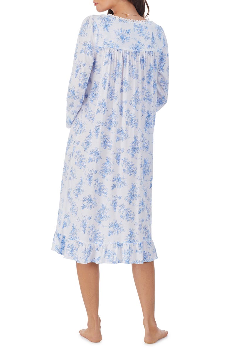 Eileen West Waltz Floral Print Lace Trim Long Sleeve Cotton & Modal Nightgown, Alternate, color, 