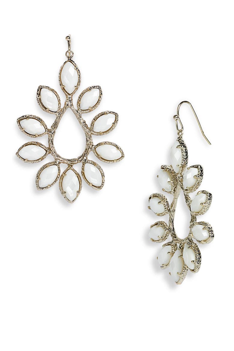 'Nyla' Large Teardrop Floral Earrings, Main, color, WHITE