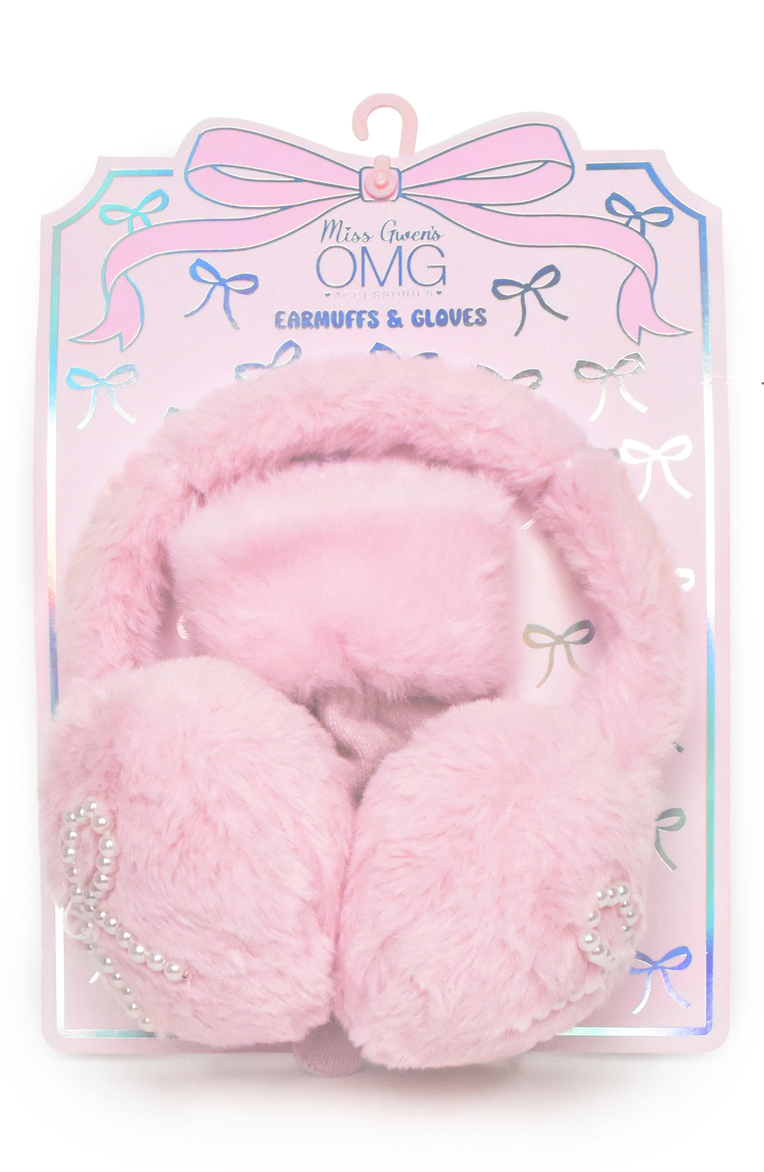 Kids' Bow Pearl Earmuffs & Gloves Set