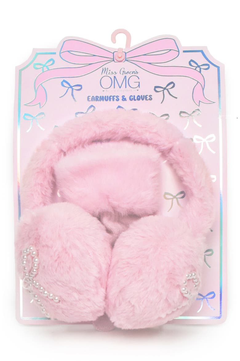 Kids' Bow Pearl Earmuffs & Gloves Set, Main, color, LOLLIPOP