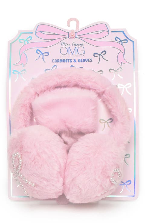 Kids' Bow Pearl Earmuffs & Gloves Set