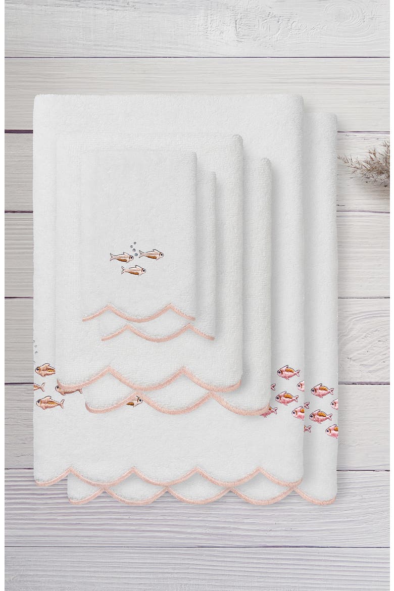 6-Piece Fish School Turkish Cotton Towel Set, Alternate, color, WHITE/ PINK