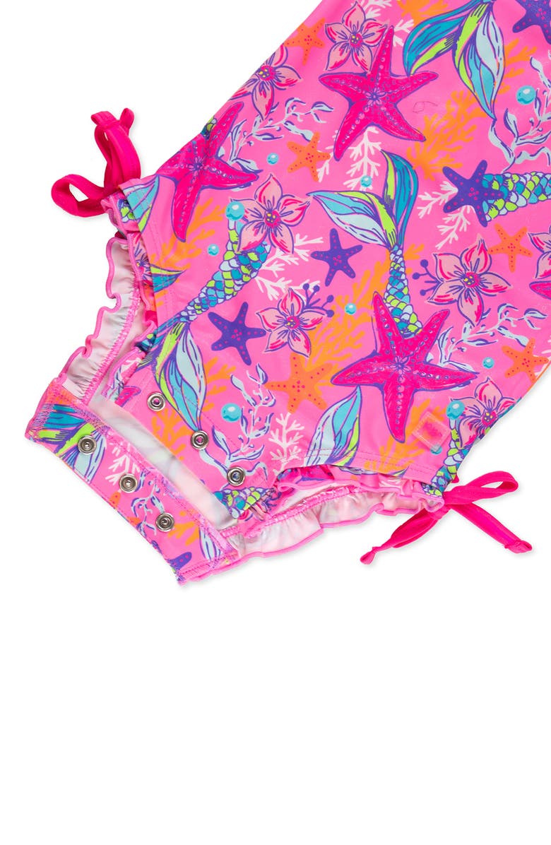 RuffleButts Kids' Mermaid Long Sleeve One-Piece Rashguard Swimsuit, Alternate, color, Pink