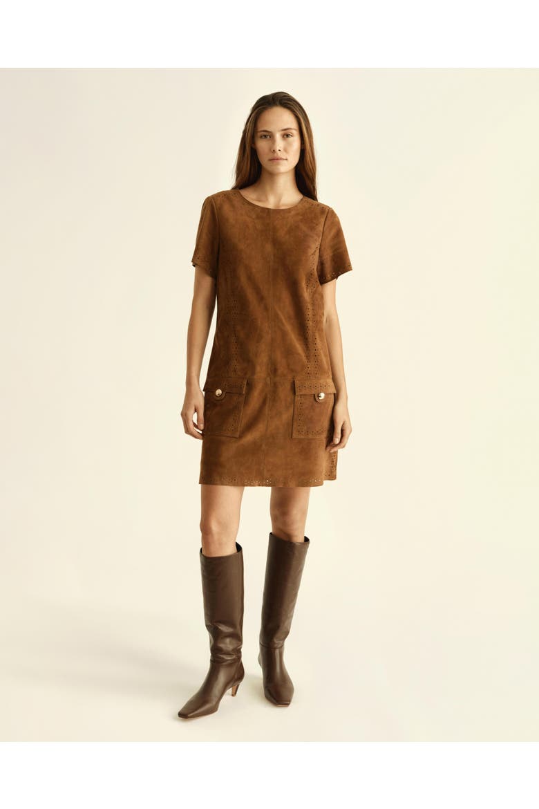 Madison Genuine Suede Mini Dress, Alternate, color, Chestnut