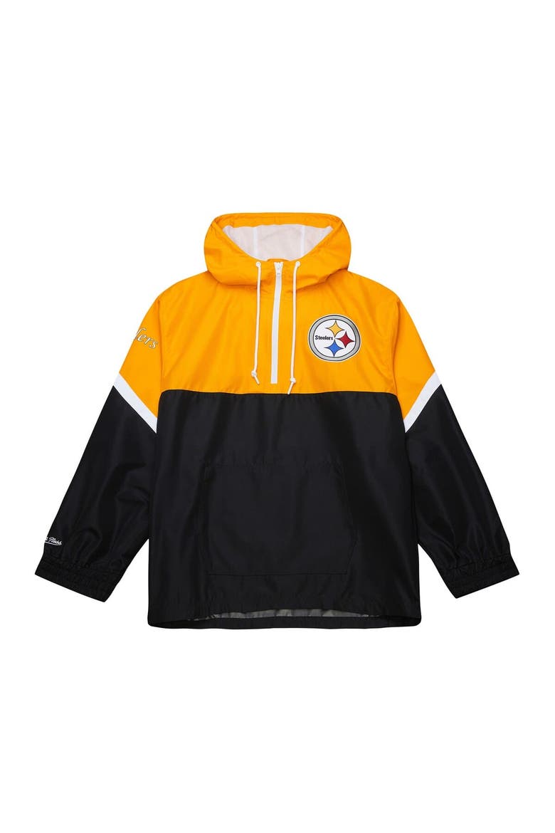 Men's Mitchell & Ness Gold/Black Pittsburgh Steelers Tie Breaker Vintage Logo Lightweight Anorak Half-Zip Windbreaker, Alternate, color, Gold